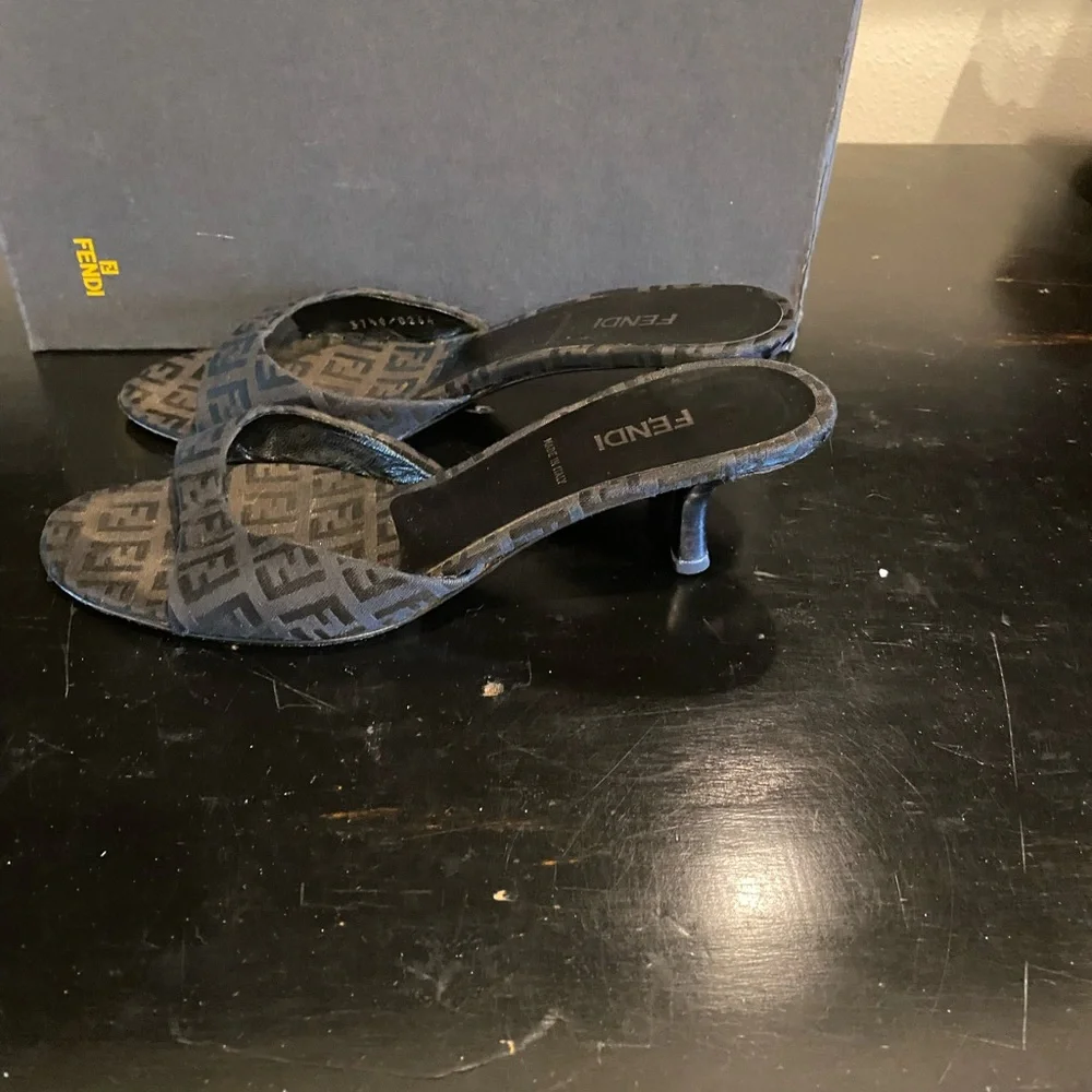 FENDI FF MULES BLACK SIZE:7.5 PREOWNED - Picture 5 of 7